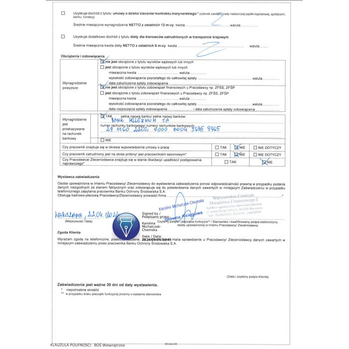 Zaświadczenie o Zatrudnieniu i Zarobkach