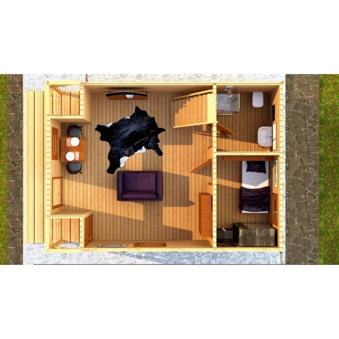 Całoroczny drewniany domek letniskowy 4×5 m | 15–20 m²