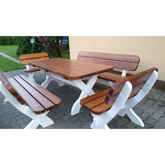 Meble drewniane ogrodowe stół 2 ławki 2 fotele