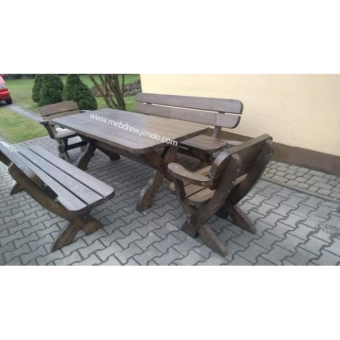 Meble drewniane ogrodowe stół 2 ławki 2 fotele