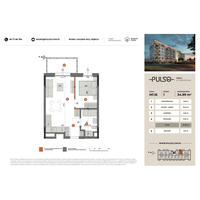 2 pokoje z balkonem 34,99 m² | PULSO Dębica | bez prowizji