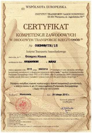 Certyfikat Kompetencji Zawodowych w drogowym transporcie rzeczy