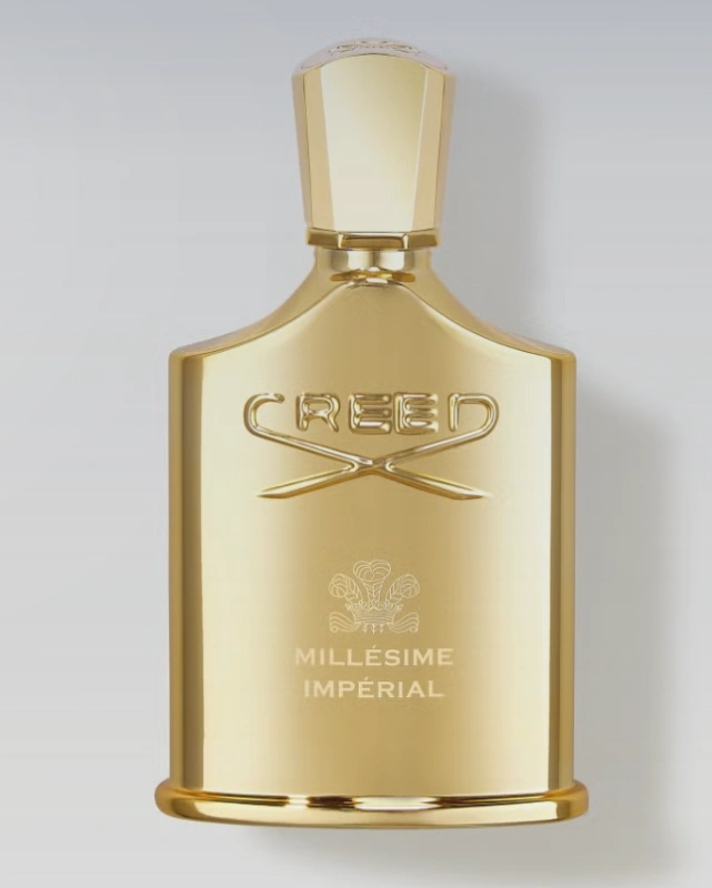 Flakon perfum Creed Mille-sime Imperial w złotym kolorze, elegancki i luksusowy design.