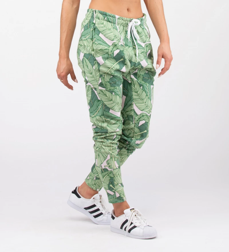 sweatpants with green leaves motive