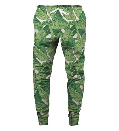 spodnie z motywem zielonych liści