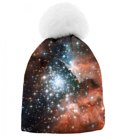 printed beanie with galaxy motive