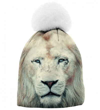 printed beanie with lion motive