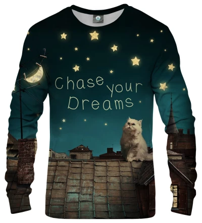 sweatshirt with cat on roof motive