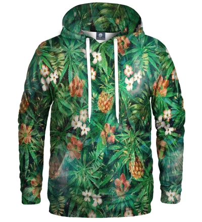 green hoodie with leaves motive