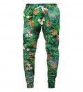 green sweatpants with leaves motive