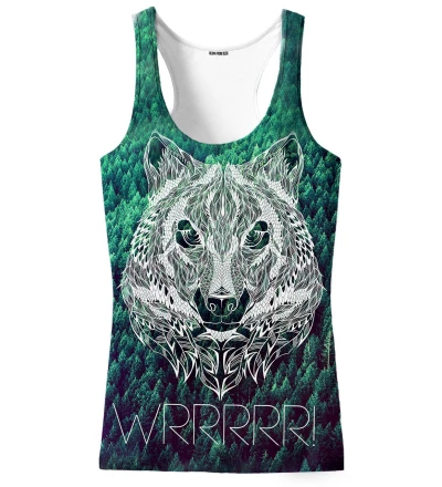 green tank top with wrrr inscription and wolf motive
