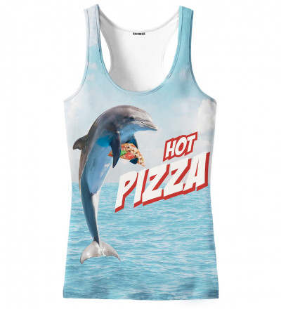 blue top with pizza and dolphin motive