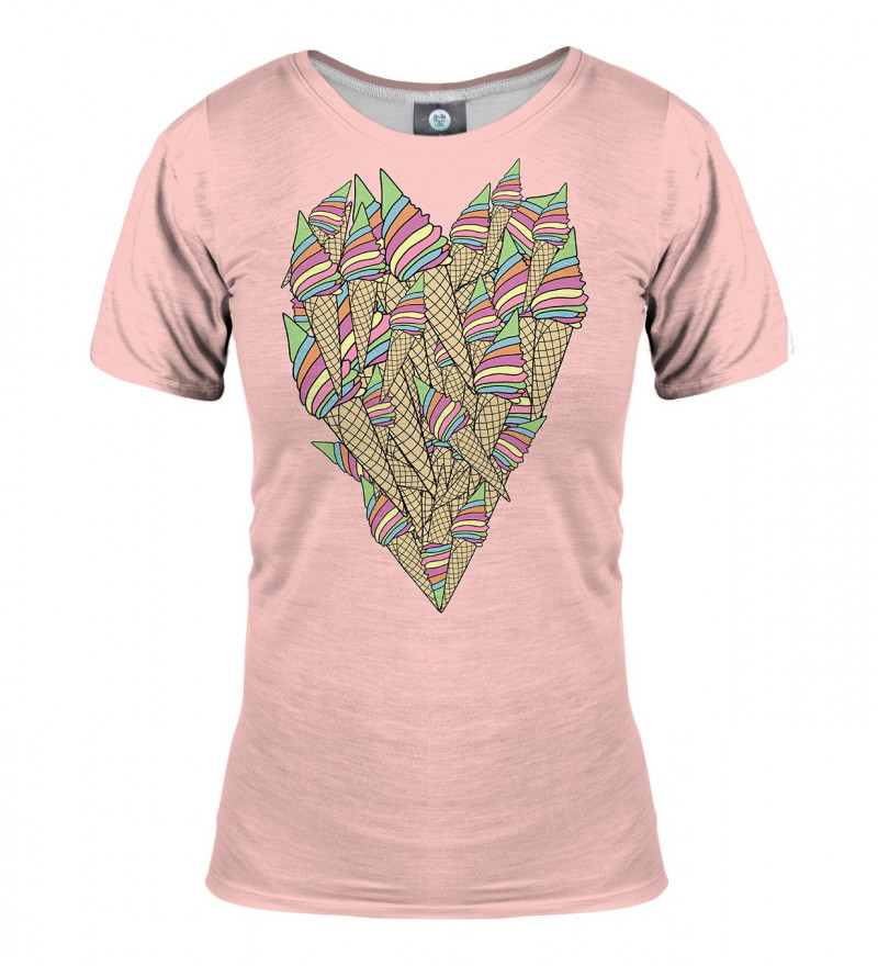 różowa koszulka z motywem serca stworzonego z lodów