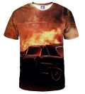 koszulka z motywem samochodu w ogniu
