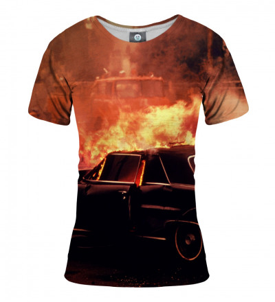 tshirt with car on fire motive
