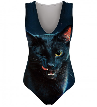 black swimsuit with black cat