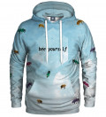 blue hoodie with bees motive