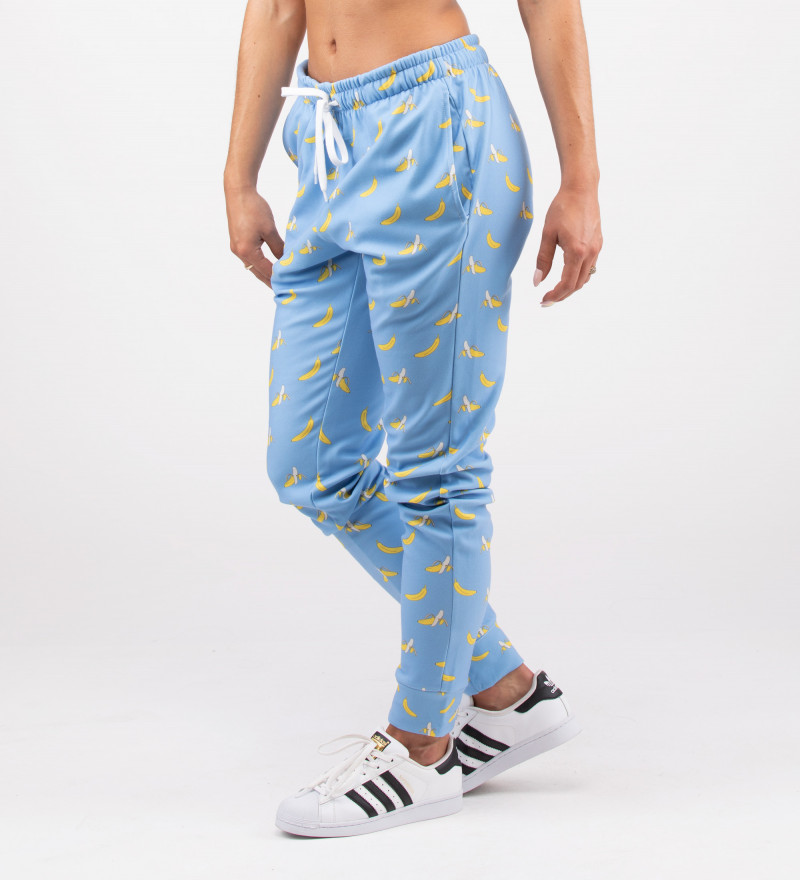 blue sweatpants with banana motive