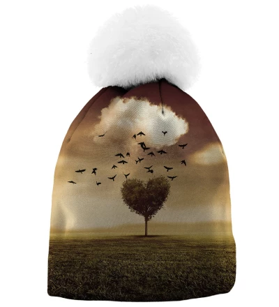 czapka z motywem korony drzewa w kształcie serca