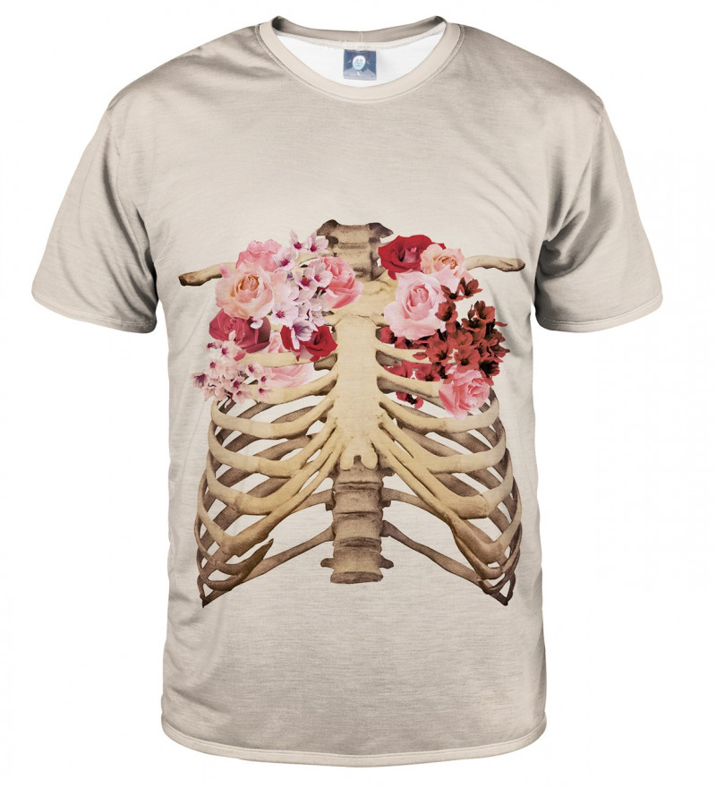 tshirt with skeleton chest and roses