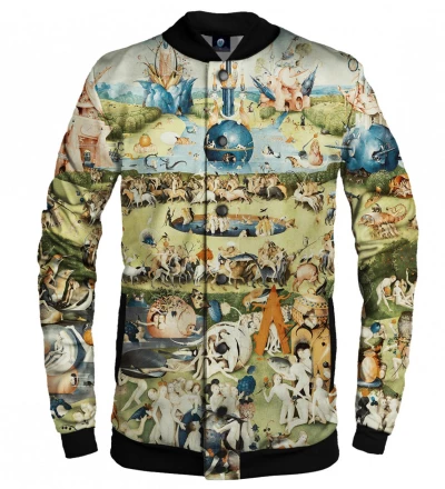 baseball jacket with garden motive, inspiration Hieronim Bosch
