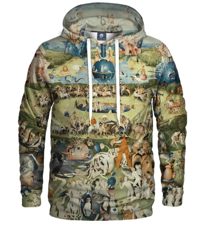 hoodie with garden motive, inspiration Hieronim Bosch