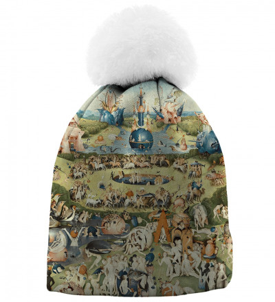 beanie with garden motive, inspiration Hieronim Bosch
