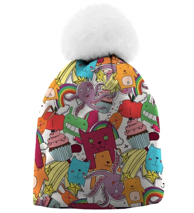 printed beanie with funny monsters