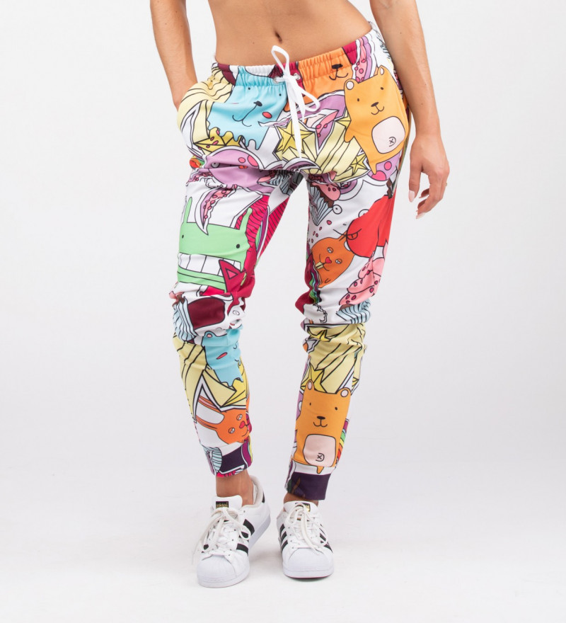 Joggers with funny monsters motive
