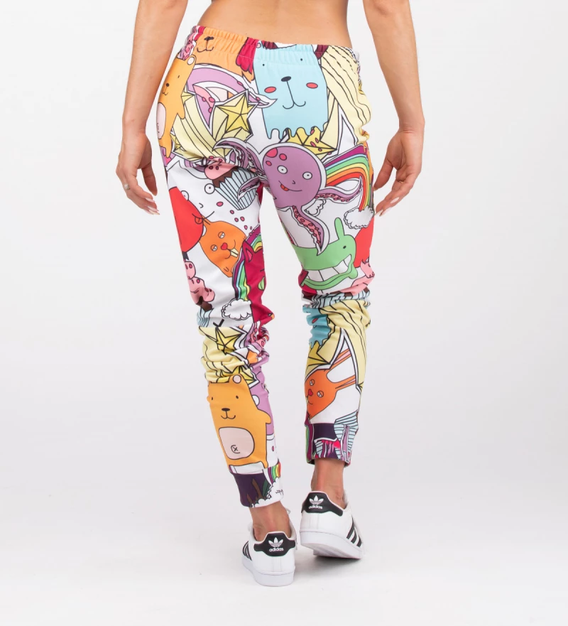Joggers with funny monsters motive