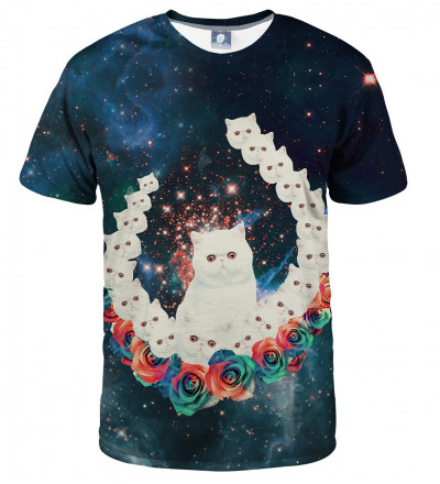 koszulka z motywem kota w galaktyce