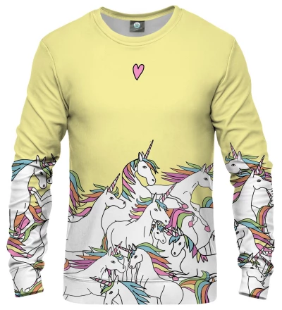 yellow sweatshirt with unicorn motive