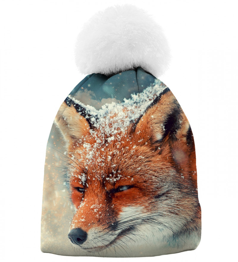 printed beanie with fox motive