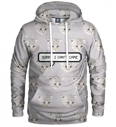 biała bluza z motywem kota i napisem I can't care