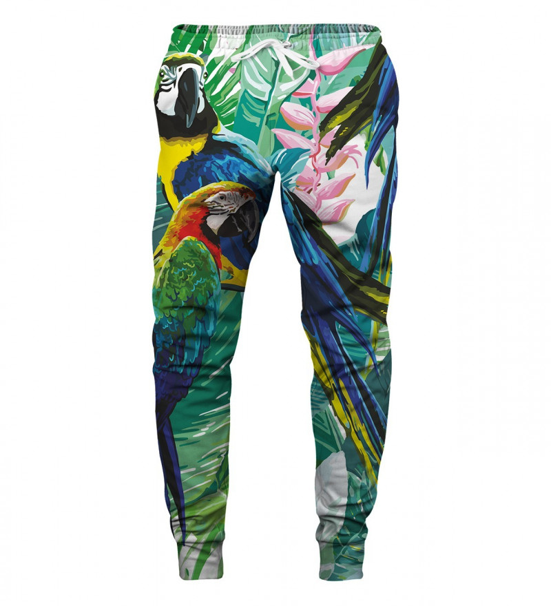 sweatpants with jungle and parrot motive