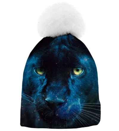 black printed beanie with cougar