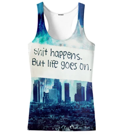 tank top with city motive and shit happens inscription