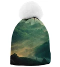 green printed beanie with forest motive