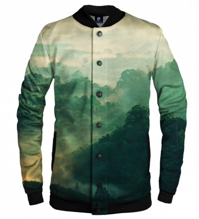 green baseball jacket with forest motive