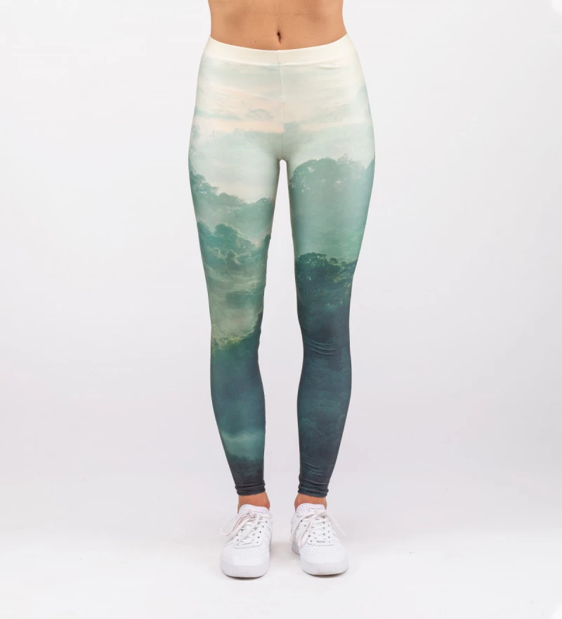 green leggings with forest motive