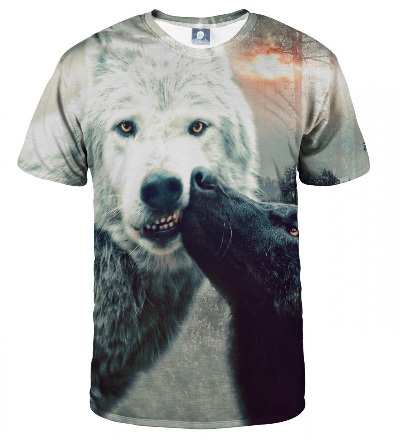 koszulka z motywem całujących się wilków