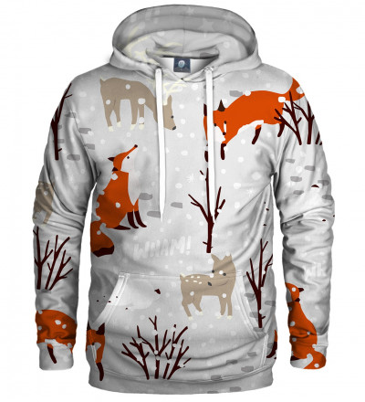 hoodie with snow, fox and animals motive