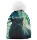 printed beanie with black cougar motive