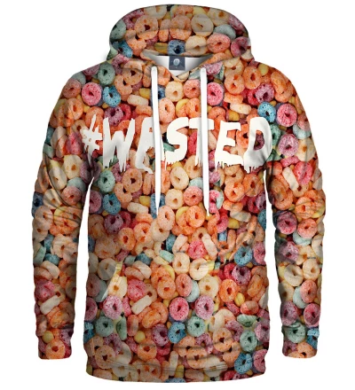 hoodie with colorful cereals and wasted inscriptions