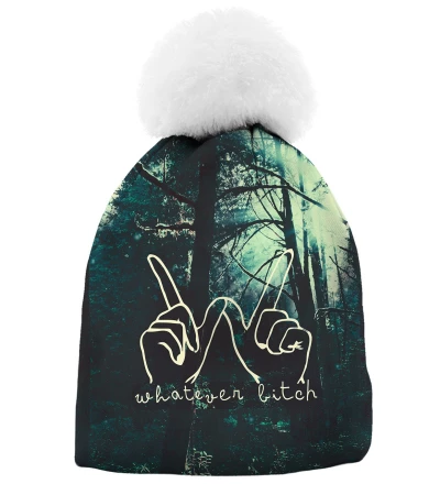 printed beanie with whatever bitch inscription