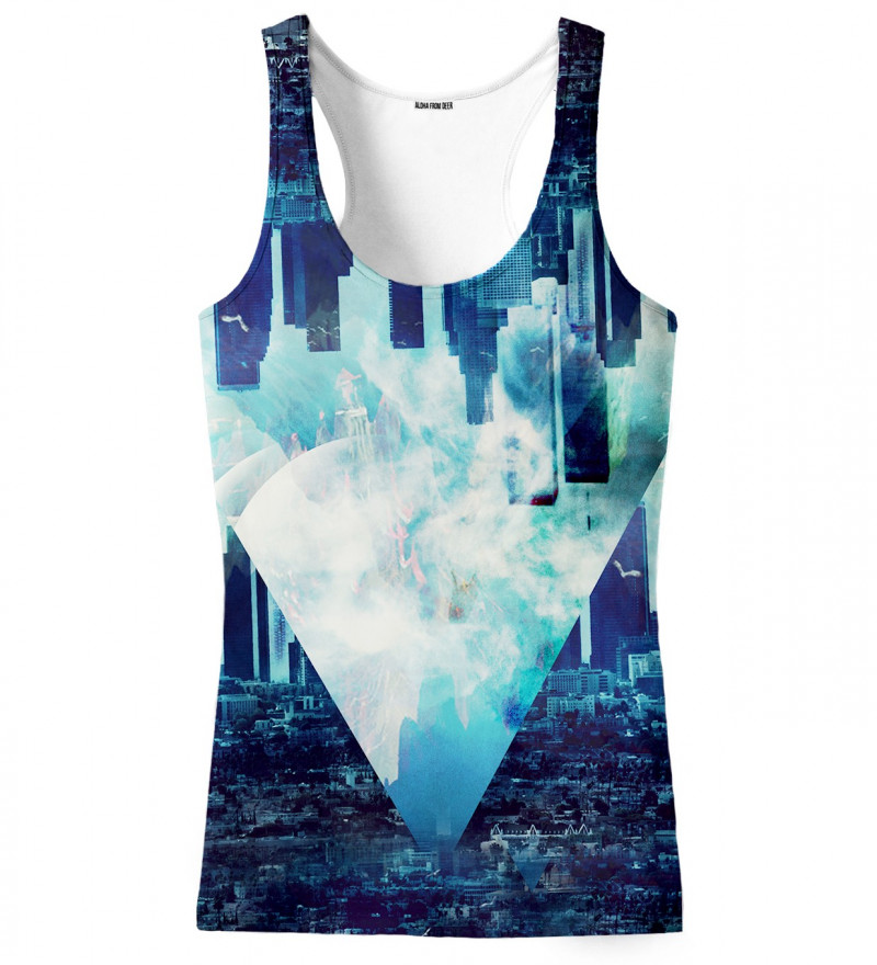 blue tank top with city motive