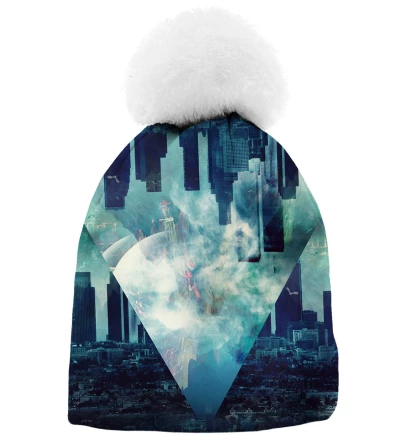printed beanie with city motive