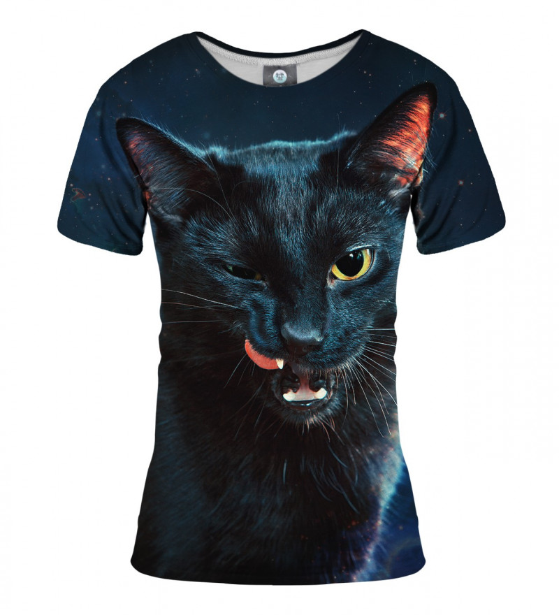 damska koszulka z motywem czarnego kota