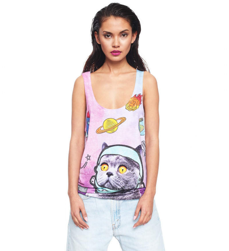 pink tank top with space cat motive