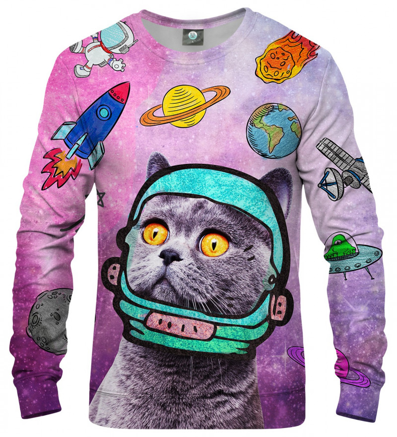 pink sweatshirt with space cat motive
